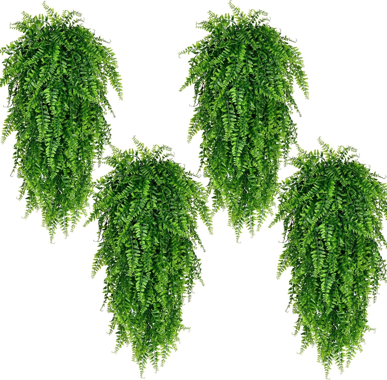 4Pcs Fake Hanging Plants Artificial Ferns for Outdoors (Green) 16.5"D x 2.36"W x 4.53"H